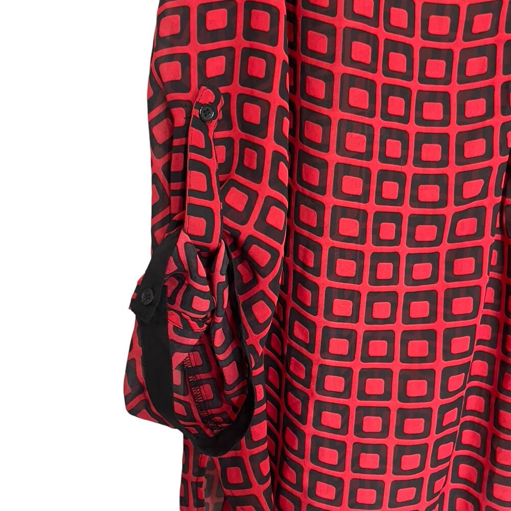 Tacera Women Plus 3XL Sheer Red Blouse Black Geometric Print Flowy Oversized Top - Picture 5 of 8